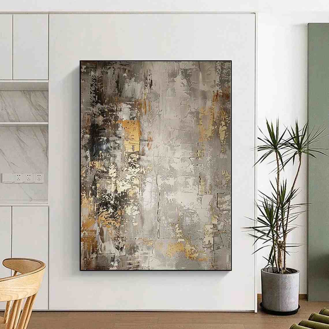 Office Room Gray Leaf Abstract Canvas Wall Art DIML7 wall art
